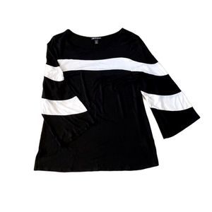 CABLE & GAUGE XL Black and White Strip Blouse 3/4 Sleeve Shirt